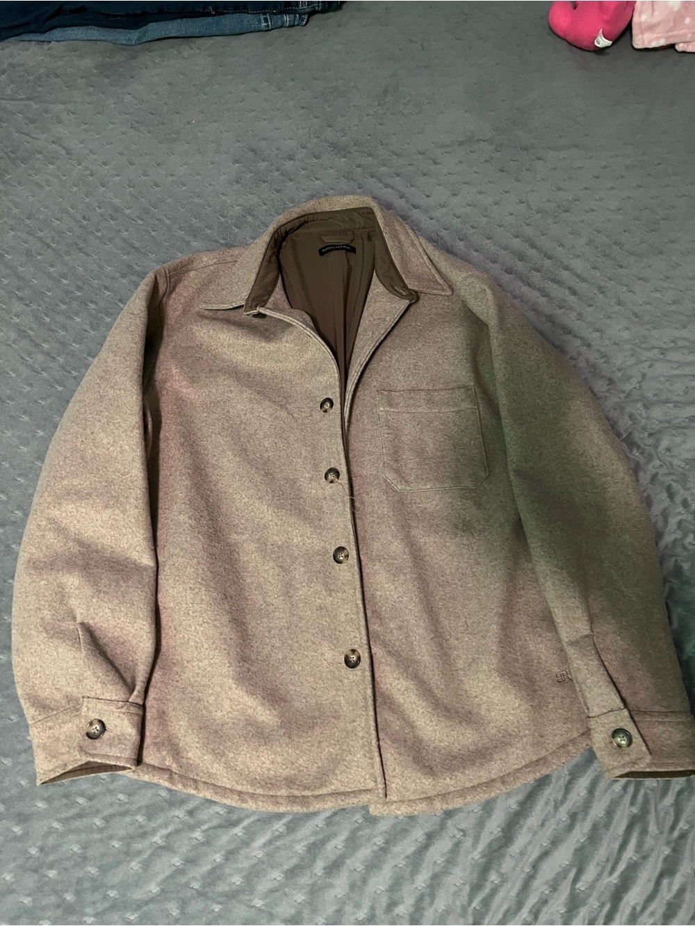 Banana Republic Taupe Button-Front Shirt Jacket
